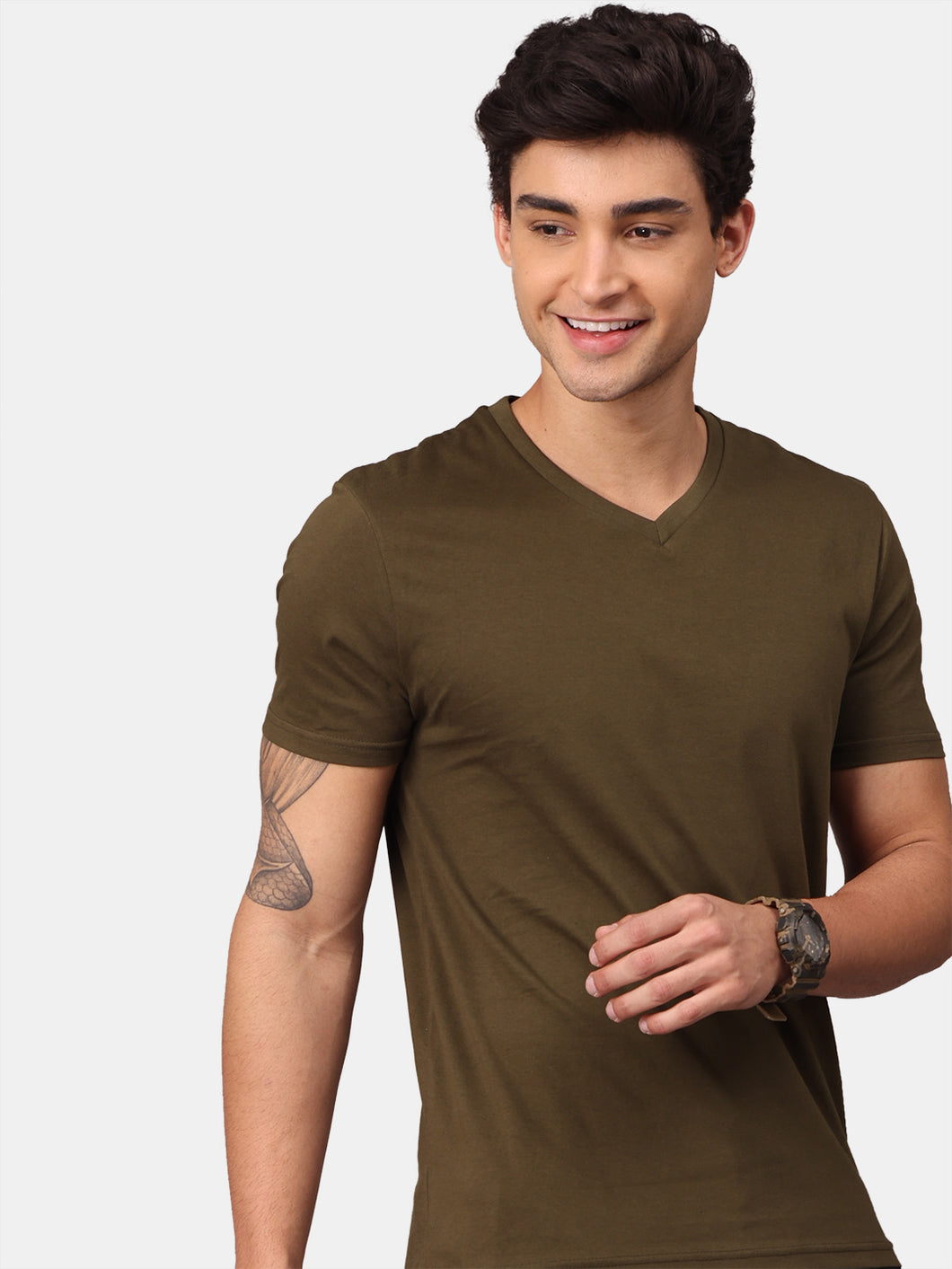 Olive Basic V-neck Tee