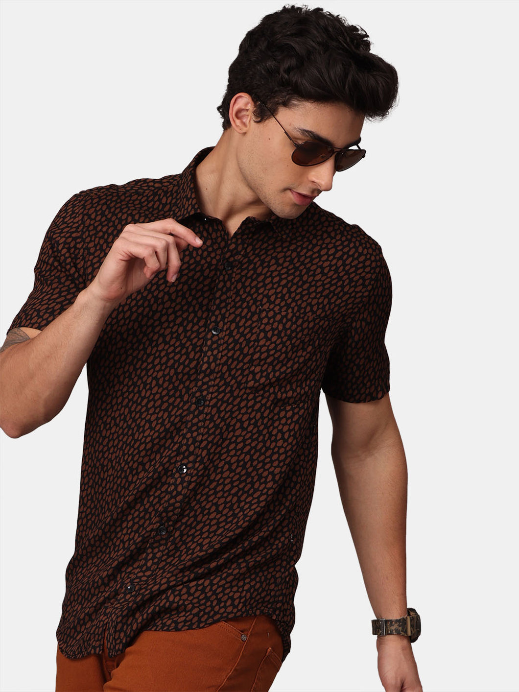 Leopard Viscose Half Sleeves Shirt