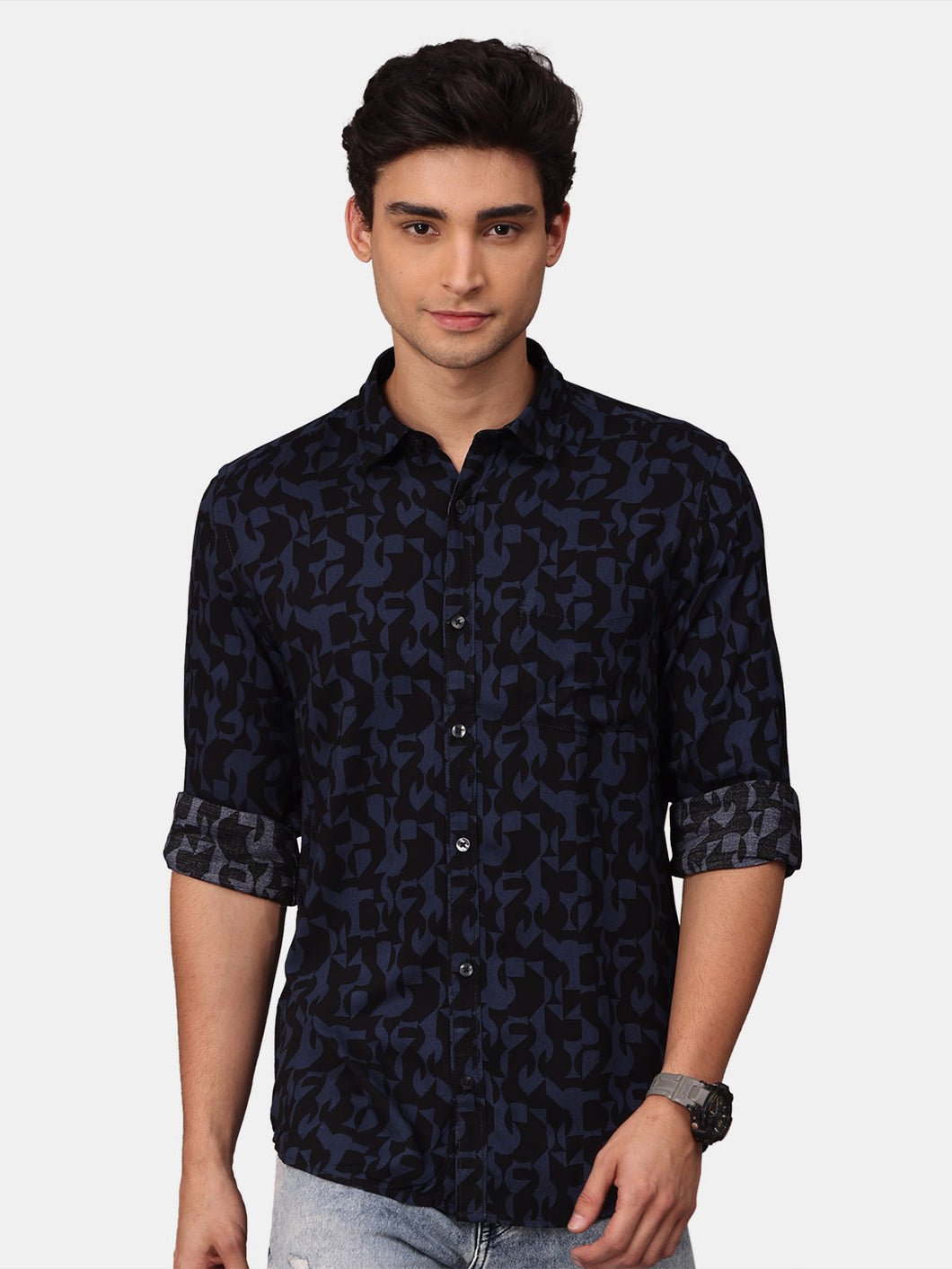 Navy Abstract Viscose Shirt