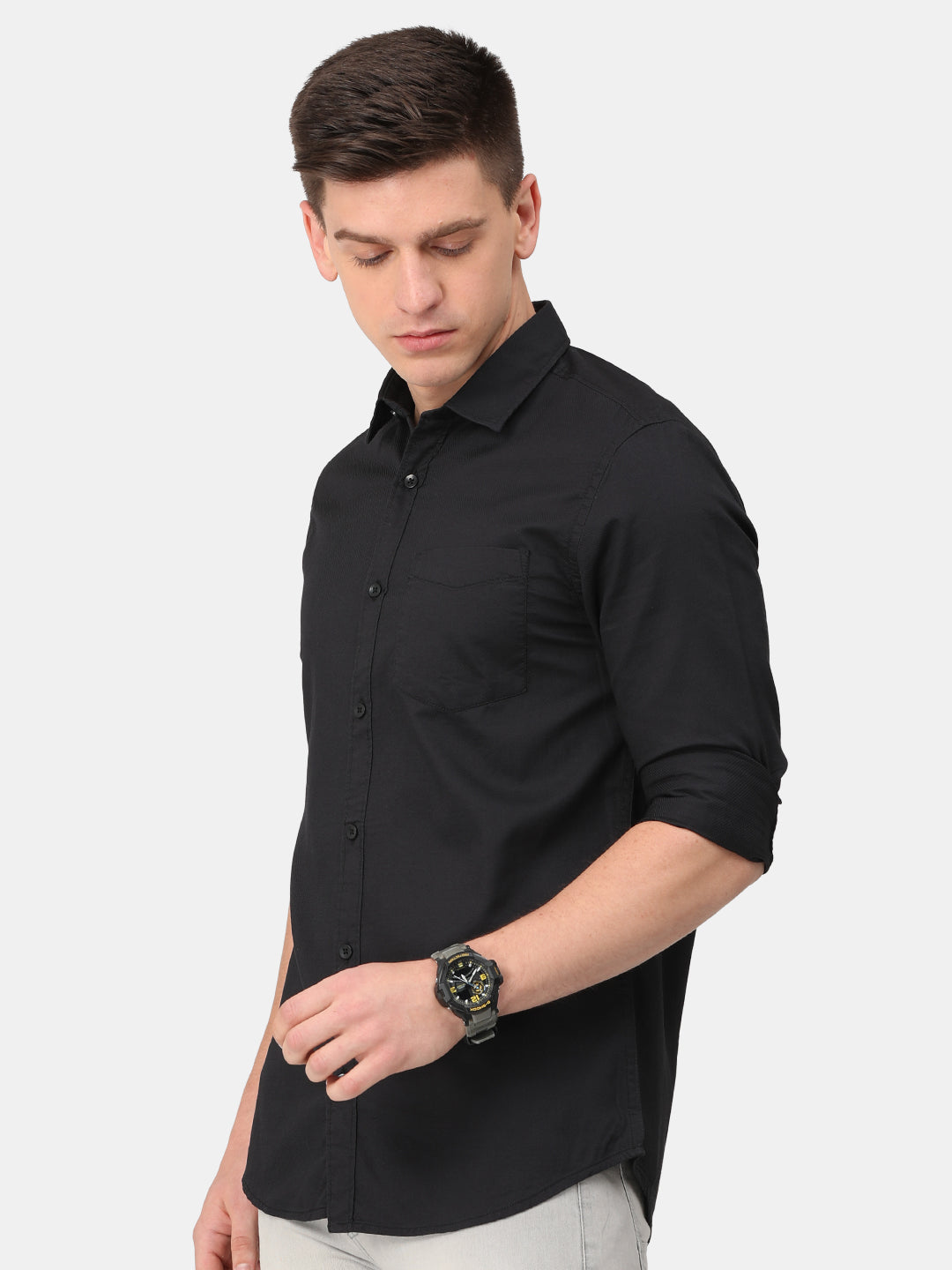 Black Oxford Solid Long Sleeve Formal Shirt For Men Online 