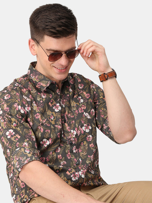 Dark Grey Floral Print Shirt Shirt www.epysode.in 