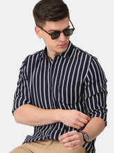 Load image into Gallery viewer, Navy Striped Viscose Shirt Shirt www.epysode.in 
