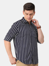 Load image into Gallery viewer, Navy Striped Viscose Shirt Shirt www.epysode.in 
