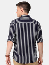 Load image into Gallery viewer, Navy Striped Viscose Shirt Shirt www.epysode.in 
