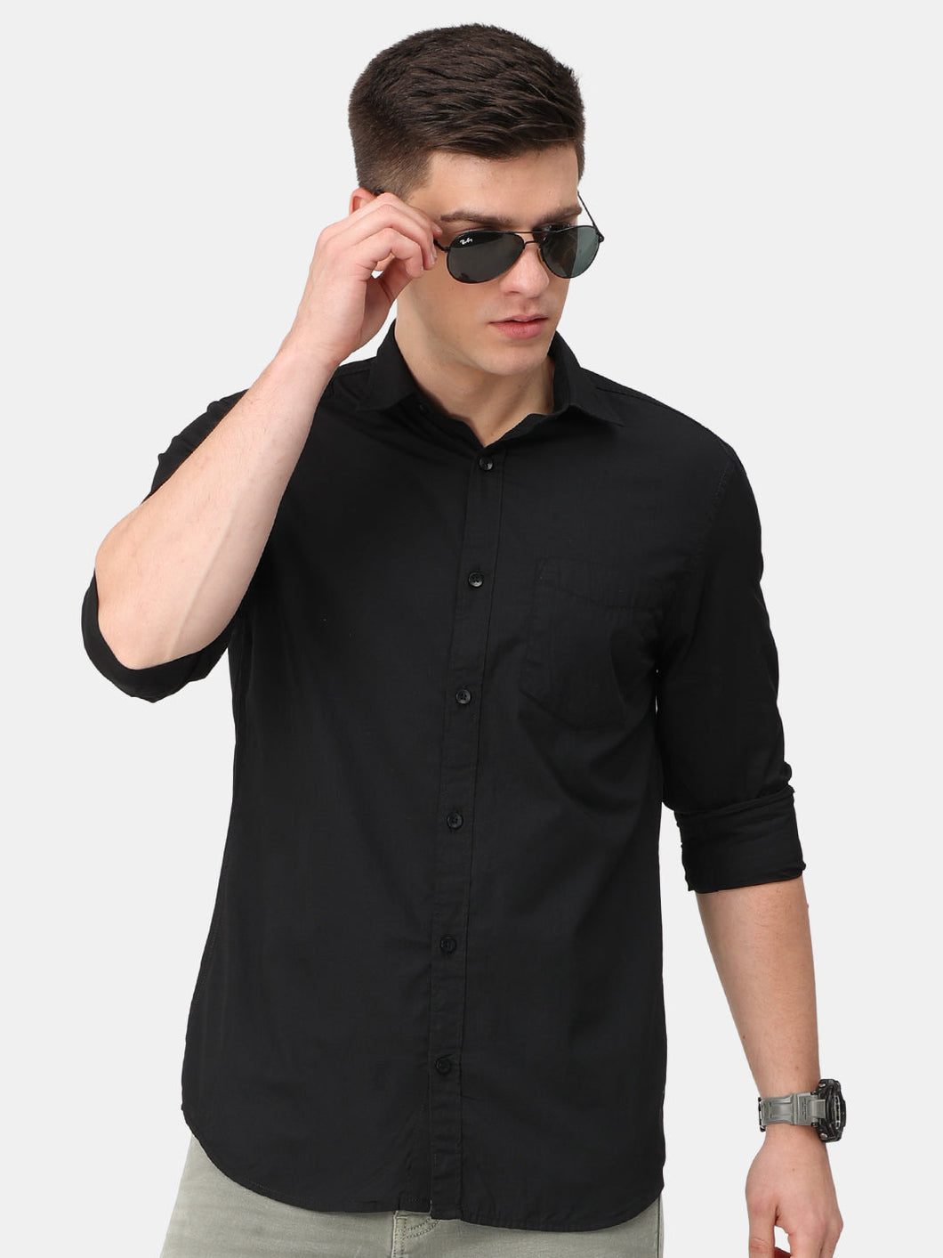 Solid Black Cotton Shirt Shirt www.epysode.in 